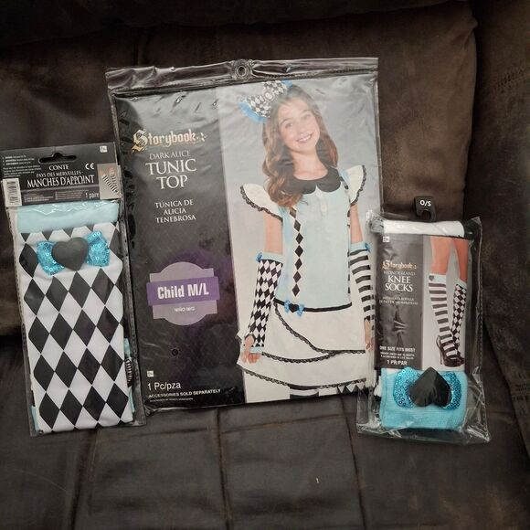 Storybook Dark Alice In Wonderland Girls Long Sleeve Shirt Top Costume - Picture 2 of 7